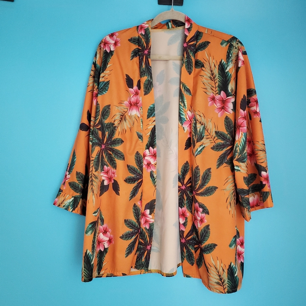 SHEIN Open Front Shirt Size Large Floral Hawaiian Style